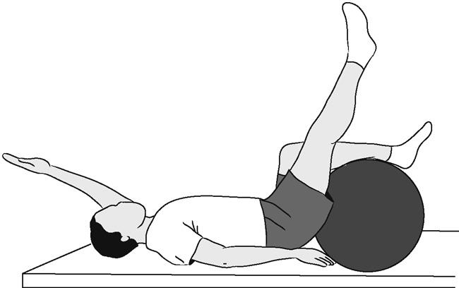 Lumbar stabilization exercise with Swiss ball, lying on floor
